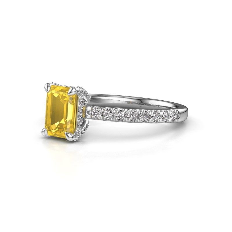 Image of Engagement ring saskia eme 1<br/>585 white gold<br/>Yellow sapphire 7x5 mm