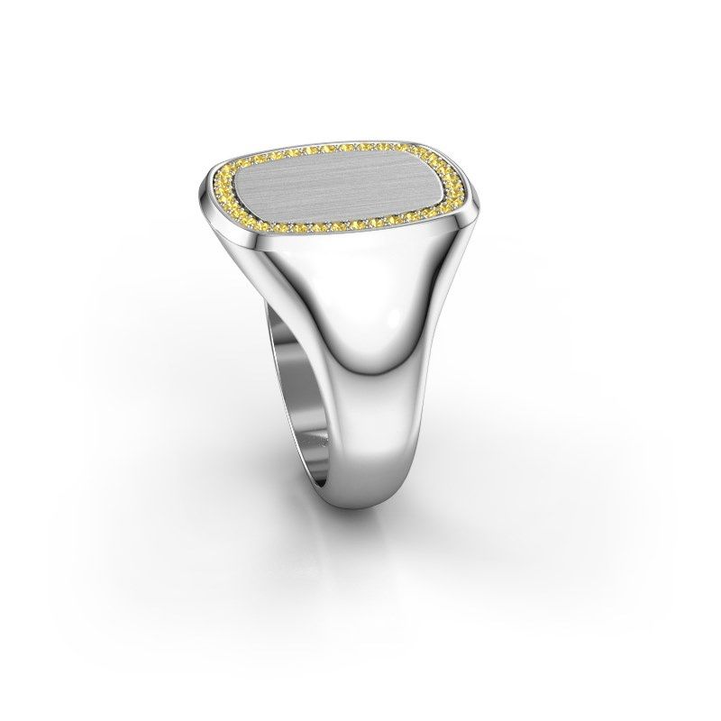 Image of Men's ring floris cushion 4<br/>585 white gold<br/>Yellow sapphire 1.2 mm