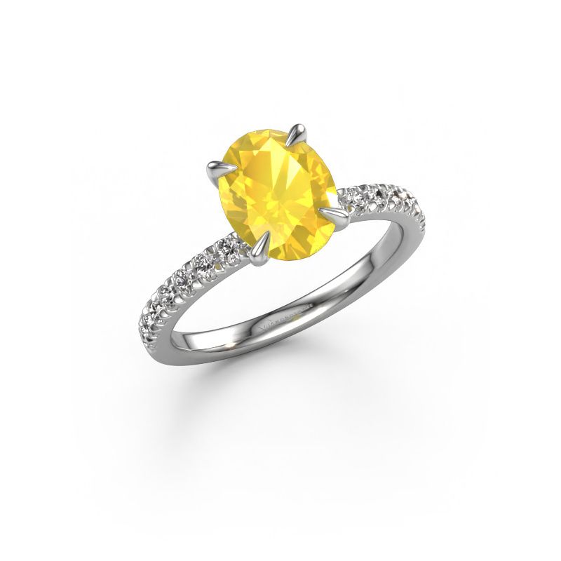 Bague de fiançailles Crystal OVL 2 950 platine saphir jaune 9x7 mm