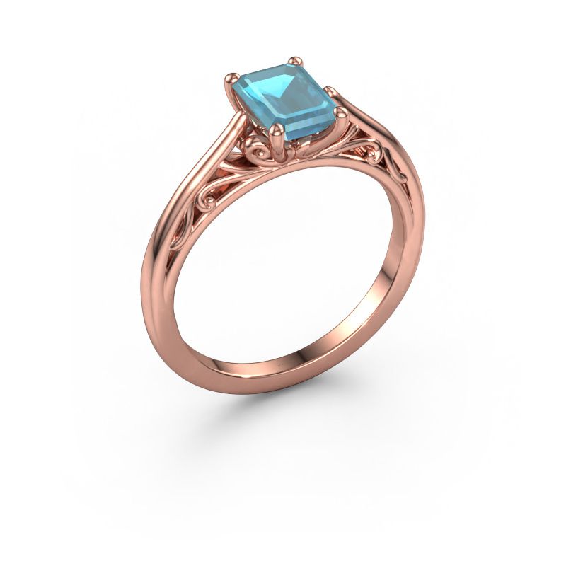Bague de fiançailles Shannon eme 585 or rose topaze bleue 7x5 mm