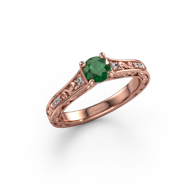 Verlovingsring Mallory RND 585 rosé goud smaragd 5 mm