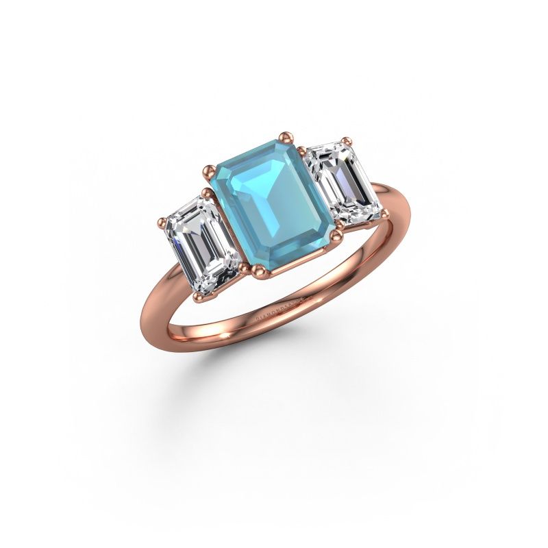 Verlovingsring Sandra 585 rosé goud blauw topaas 8x6 mm