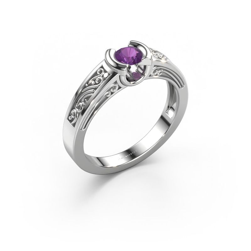 Bague de fiançailles Elena 585 or blanc améthyste 4 mm