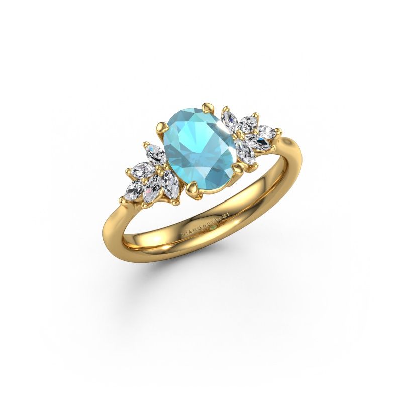 Bague de fiançailles Fiona OVL 585 or jaune topaze bleue 8x6 mm