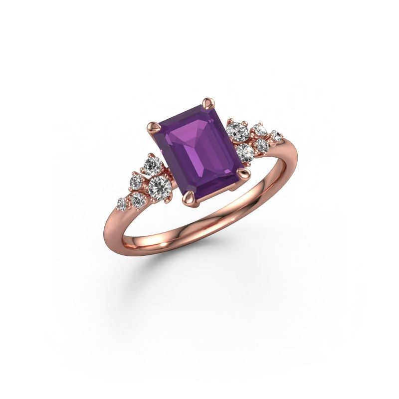 Bague de fiançailles Royce EME 585 or rose améthyste 8x6 mm