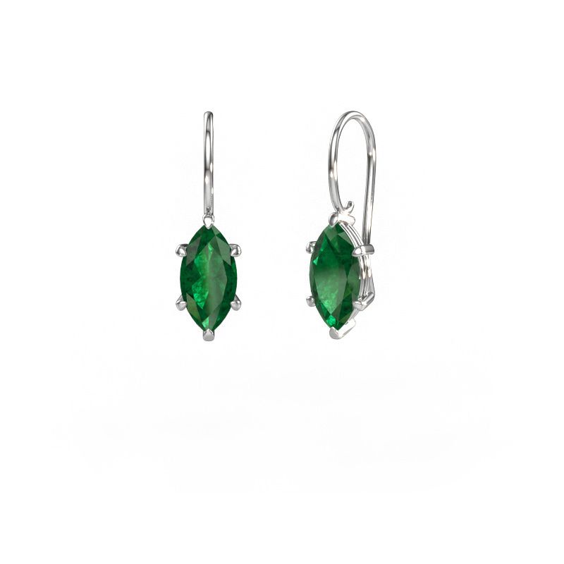 Pendants d'oreilles Cleo MRQ 585 or blanc emeraude 12x6 mm