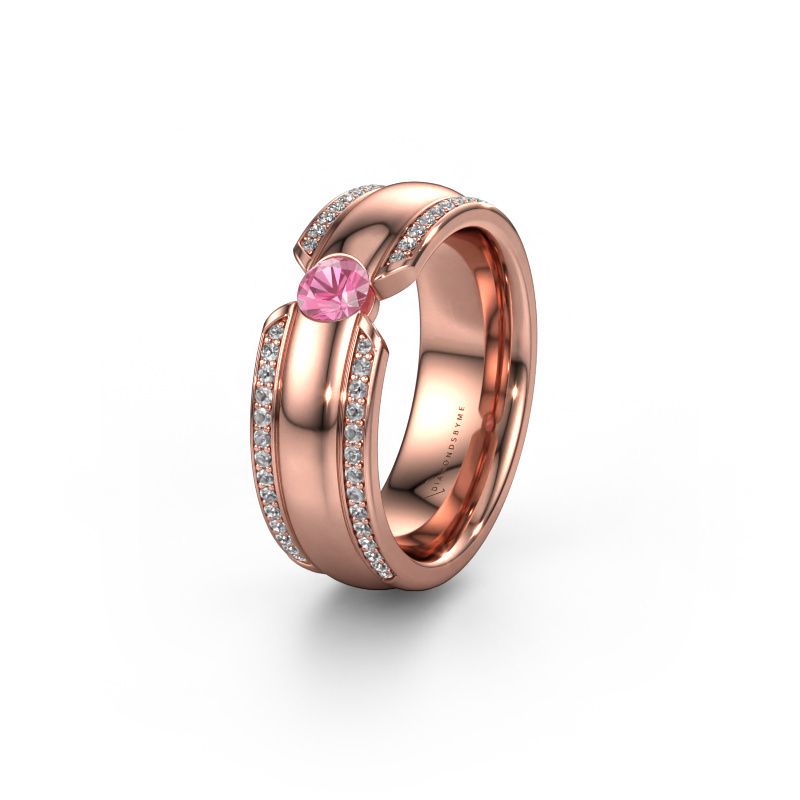 Trouwring WHR0575L 585 rosé goud roze saffier ±7x2 mm