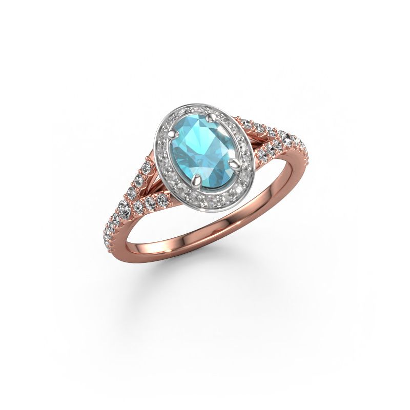 Belofte ring Pamela OVL 585 rosé goud blauw topaas 7x5 mm
