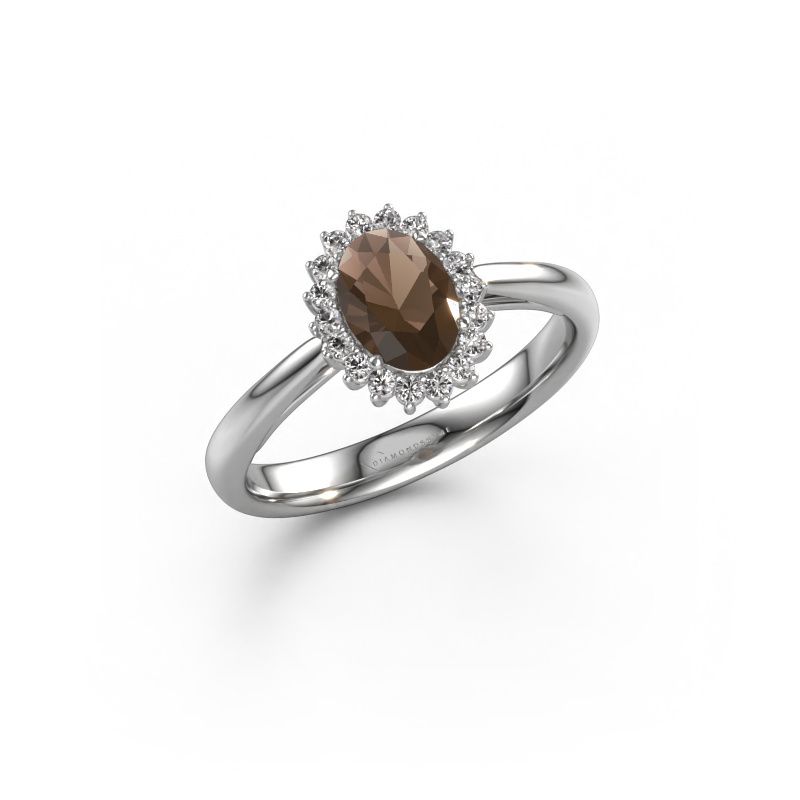 Engagement ring Tilly ovl 1 585 white gold smokey quartz 7x5 mm