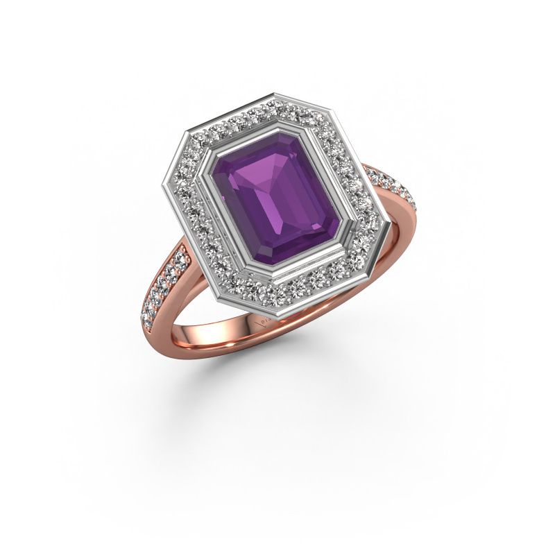 Bague de fiançailles Noud 2 EME 585 or rose améthyste 8x6 mm