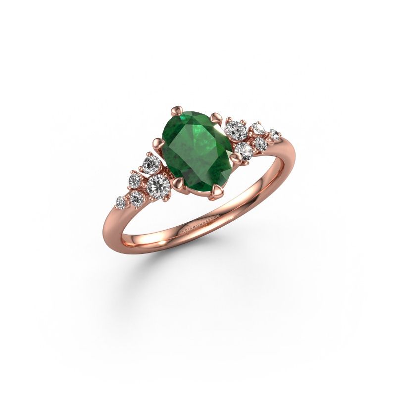 Bague de fiançailles Royce OVL 585 or rose emeraude 8x6 mm