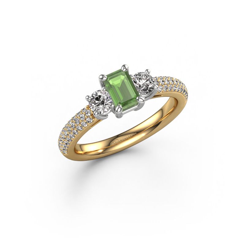 Bague de fiançailles Marielle EME 585 or jaune vert tourmaline 6x4 mm