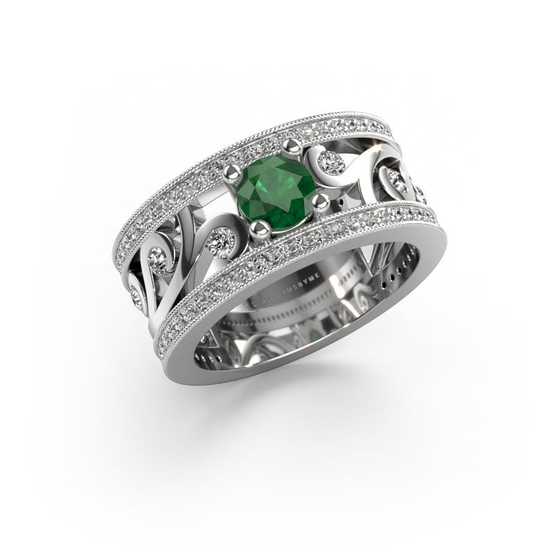 Ring Sanne 585 witgoud smaragd 5 mm