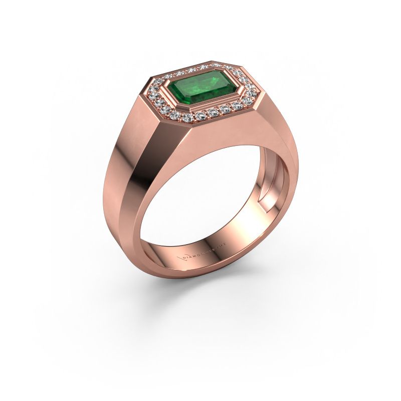 Heren ring Dylan 2 585 rosé goud smaragd 7x5 mm