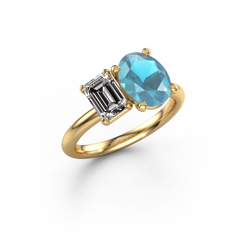 Engagement ring Toi et Moi OVL-EME 585 gold blue topaz 9x7 mm
