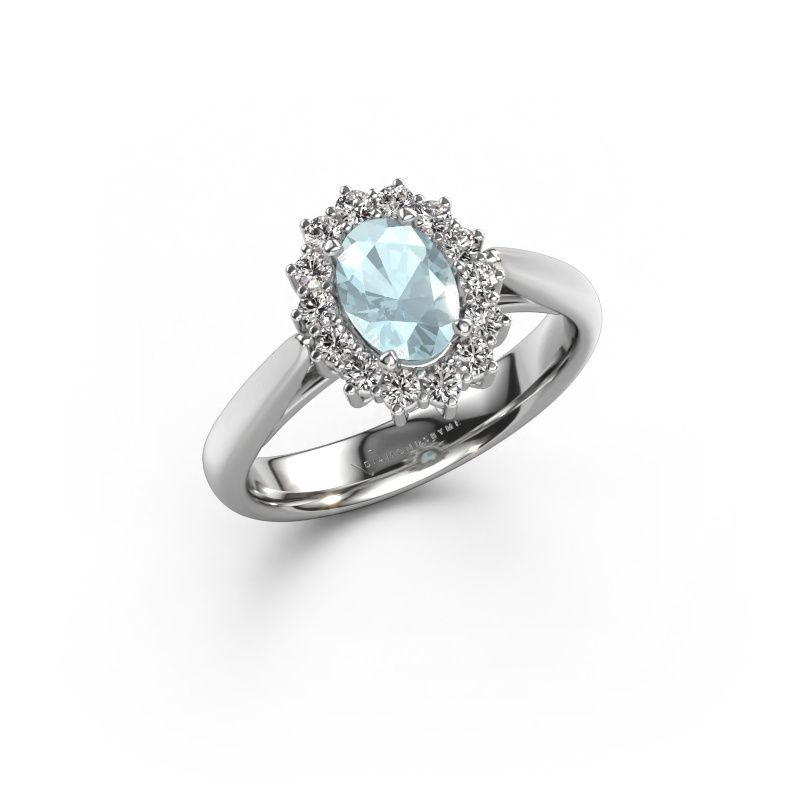Verlovingsring Margien 1 585 witgoud aquamarijn 7x5 mm