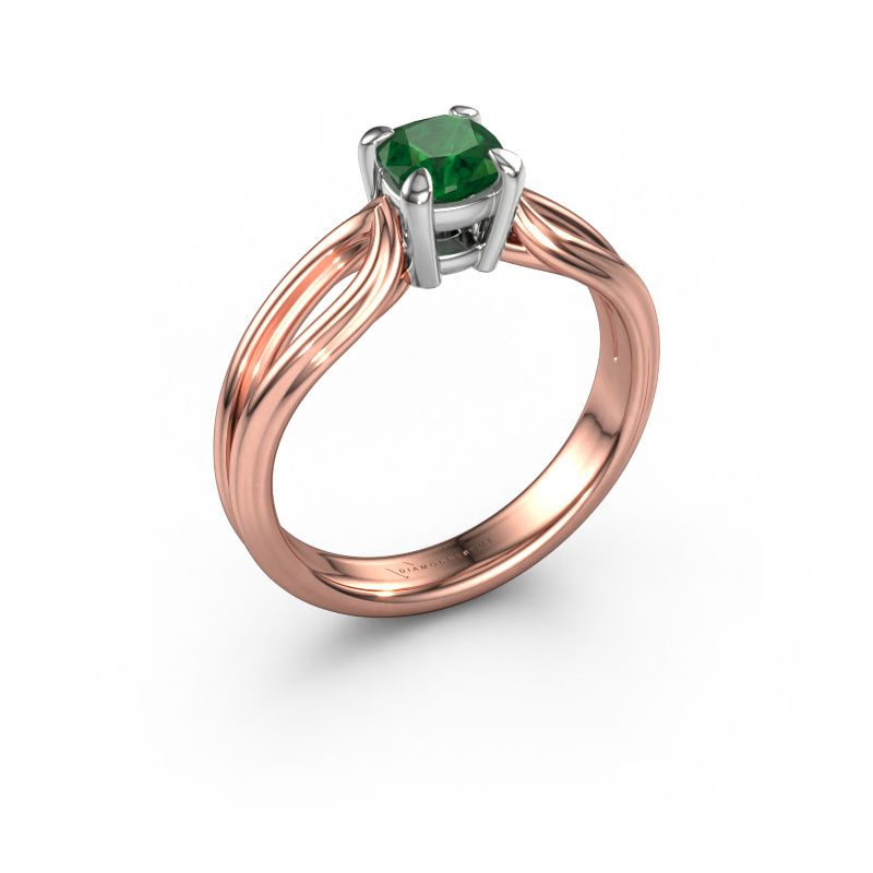 Verlovingsring Antonia cus 1 585 rosé goud smaragd 5 mm