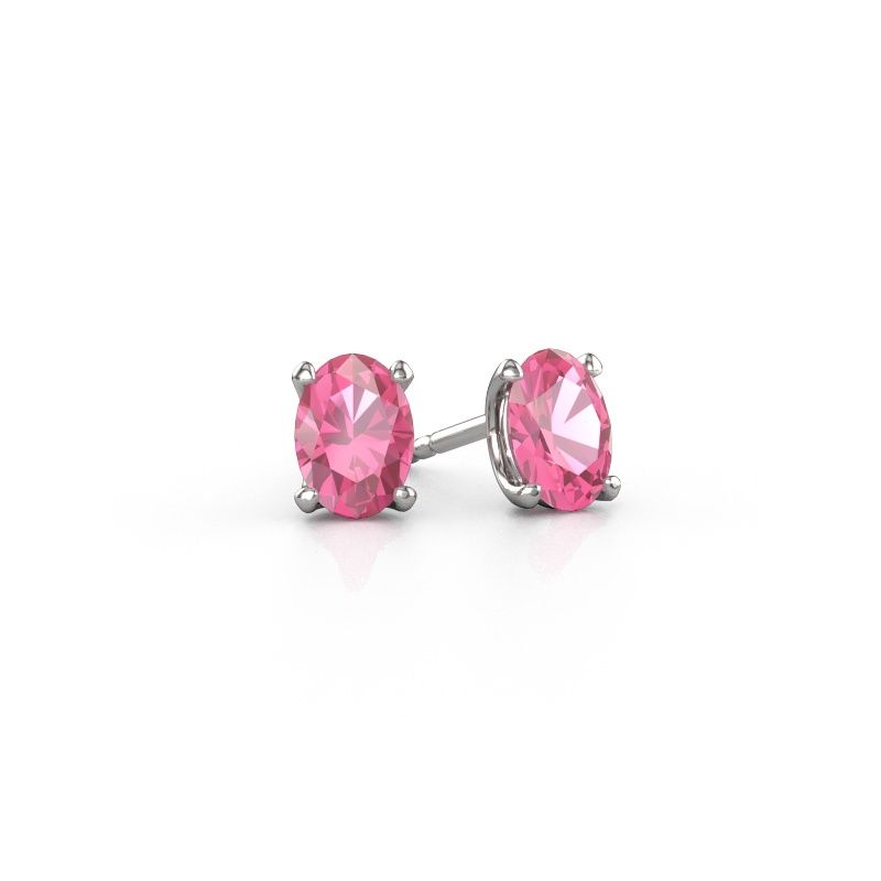 Oorstekers Sam OVL 585 witgoud roze saffier 7x5 mm