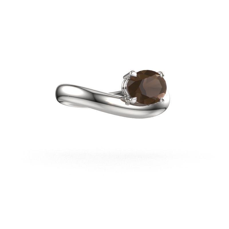 Bague de fiançailles Floor OVL 585 or blanc quartz fumé 8x6 mm