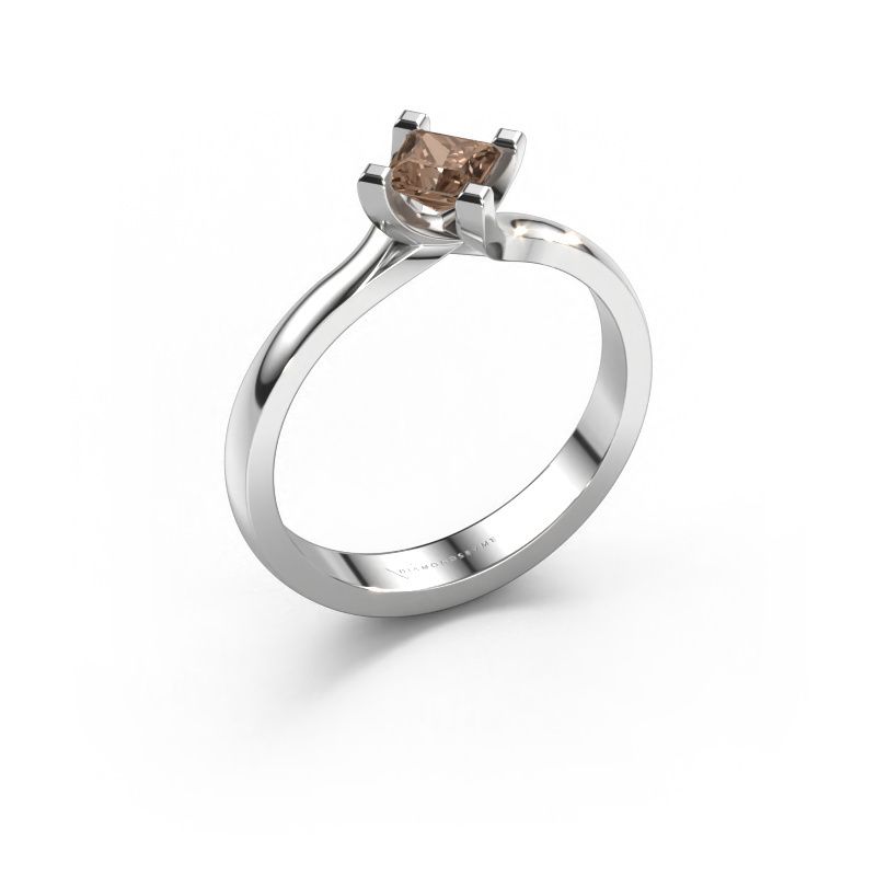 Verlovings ring Dewi Square 950 platina bruine diamant 0.40 crt