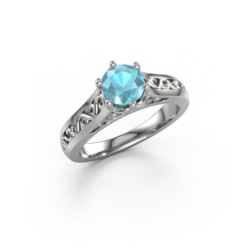Verlobungsring Shan 950 Platin Blau Topas 6 mm