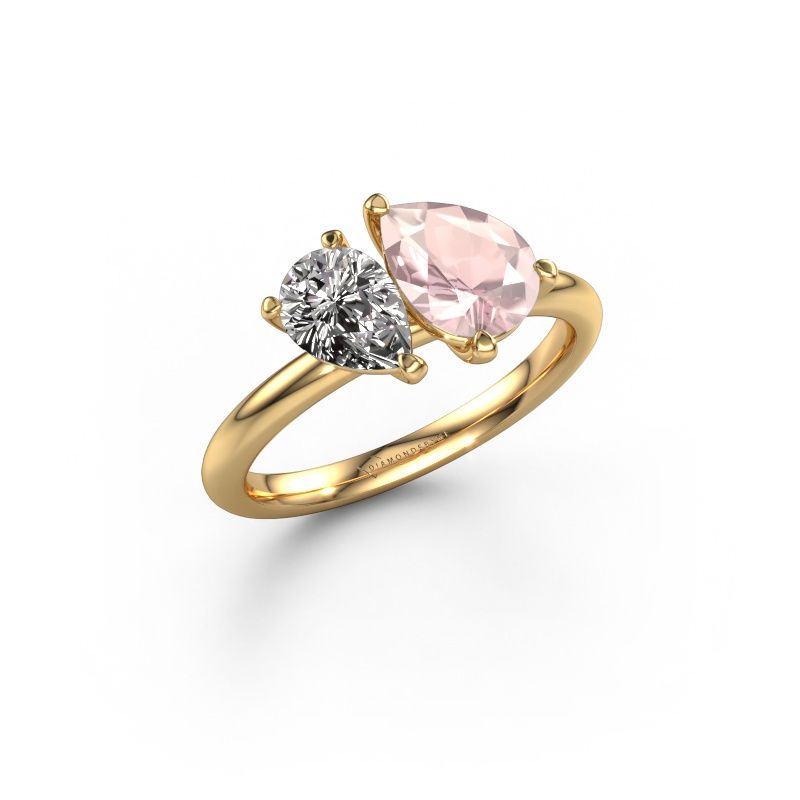Engagement ring Toi et Moi PER-PER 585 gold morganite champagne 8x6 mm