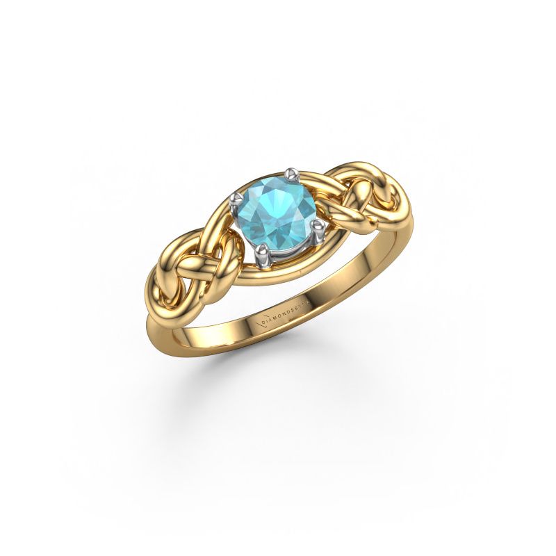 Bague Zoe 585 or jaune topaze bleue 5 mm