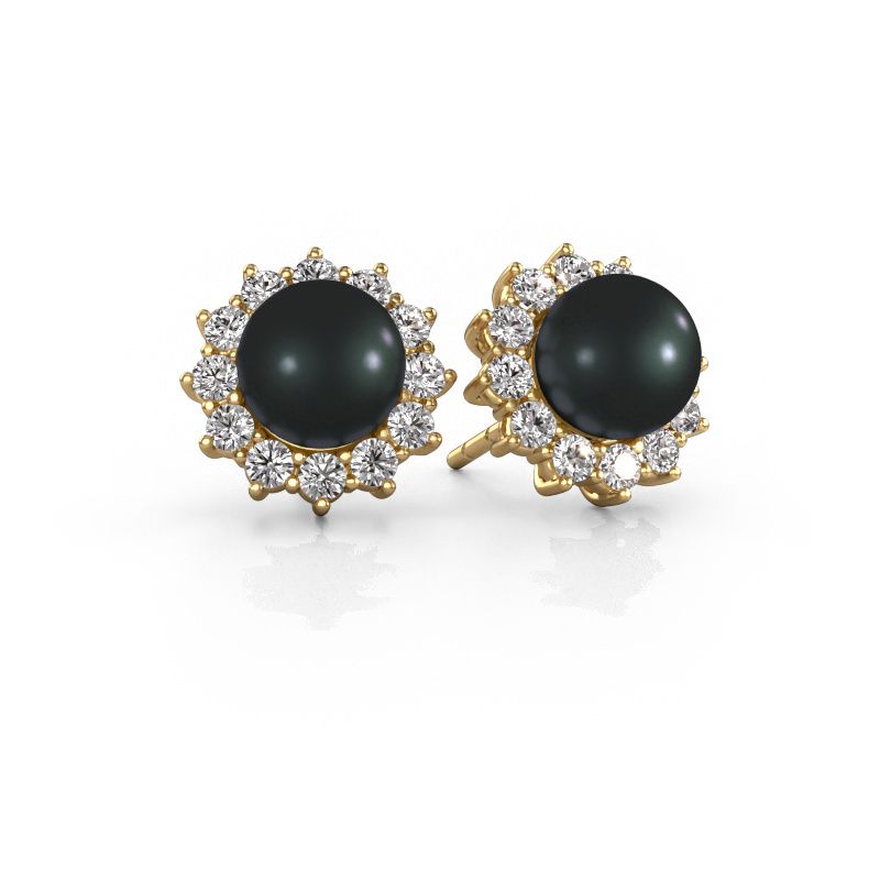 Boucles d'oreilles Tess 585 or jaune perle noire 5 mm