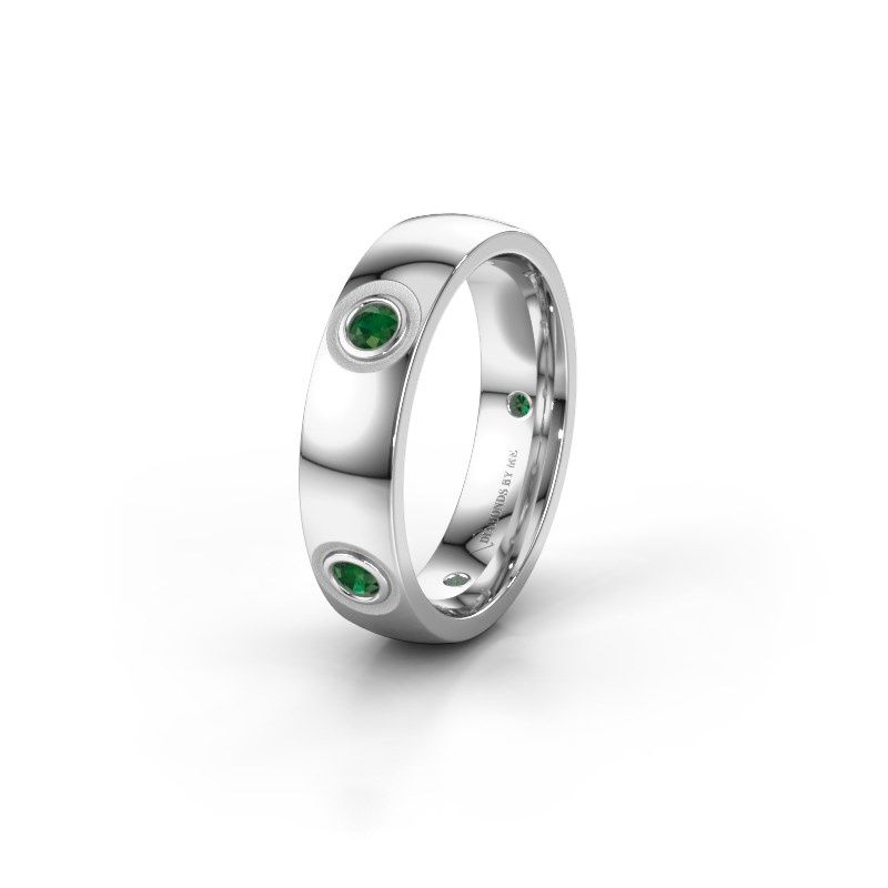 Afbeelding van Trouwring WH0139L25BP 585 witgoud smaragd ±5x2 mm