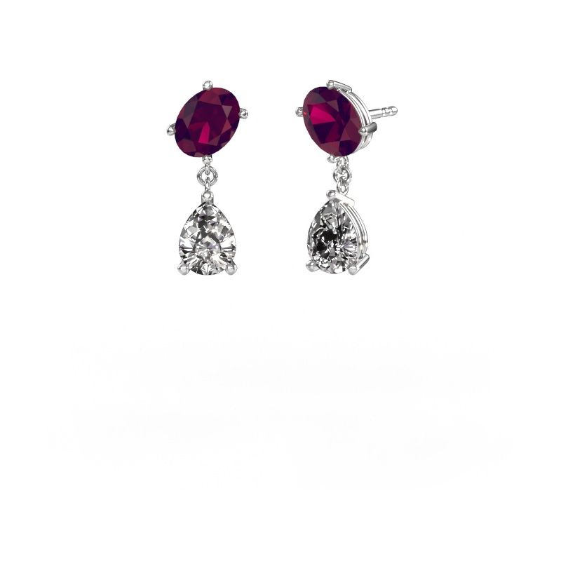 Boucles d'oreilles Toi et Moi OVL-PER 585 or blanc rhodolite 8x6 mm
