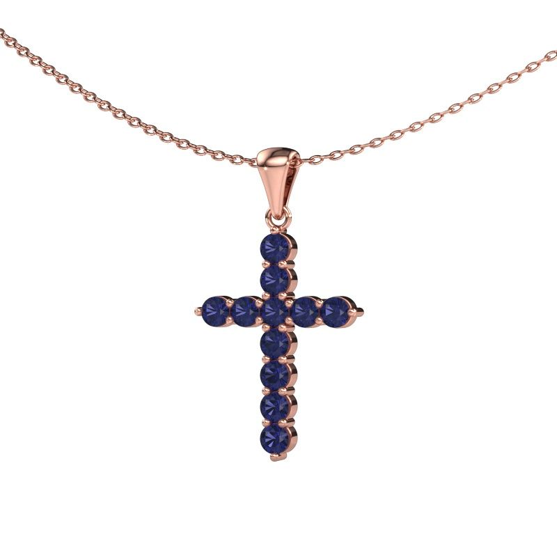 Pendant Cross 585 rose gold sapphire 2.5 mm