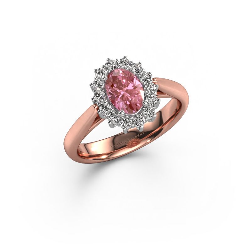 Engagement ring Margien 1 585 rose gold pink lab grown diamond 7x5 mm