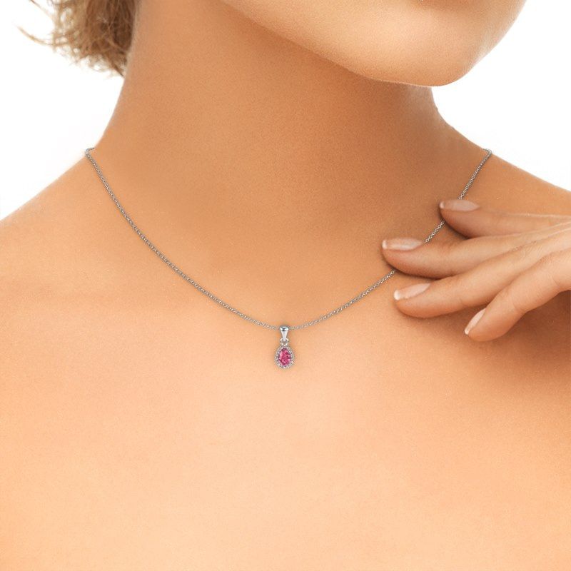 Image of Necklace seline per<br/>925 silver<br/>Pink sapphire 6x4 mm