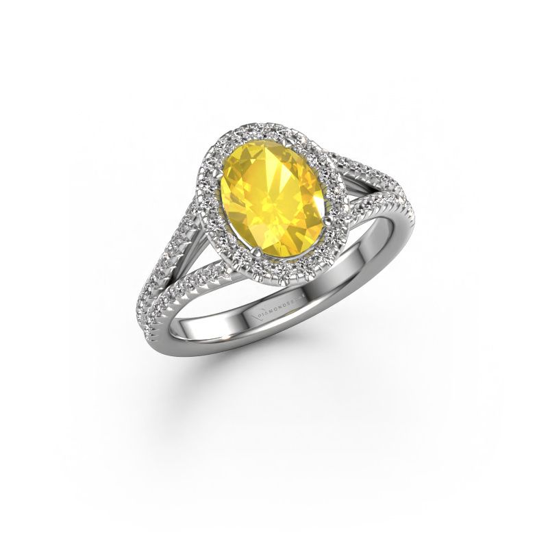 Verlovingsring Verla ovl 2 950 platina gele saffier 8x6 mm