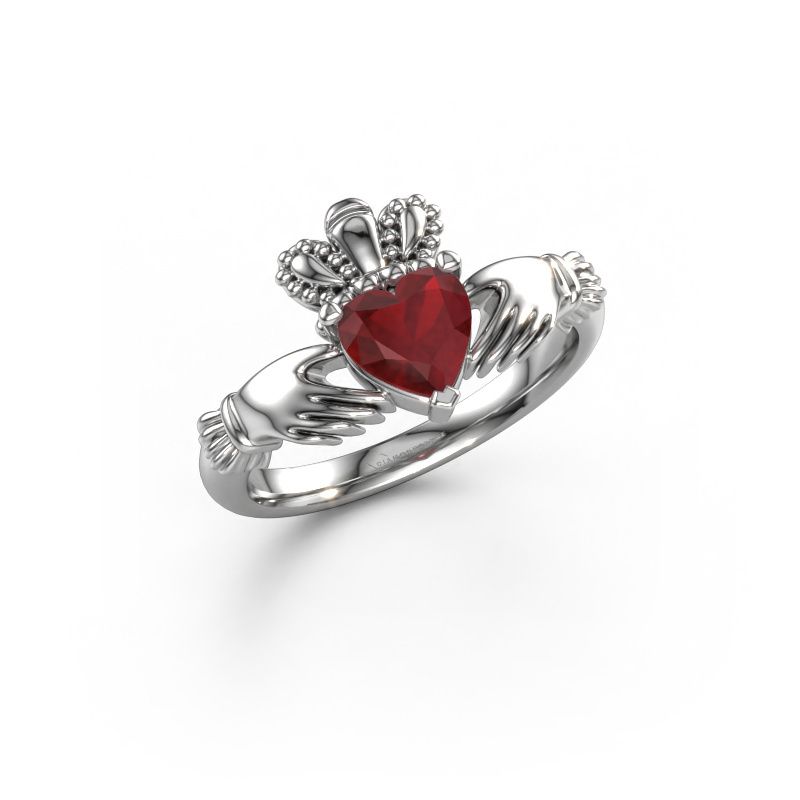 Ring Claddagh 2 950 platina robijn 6 mm