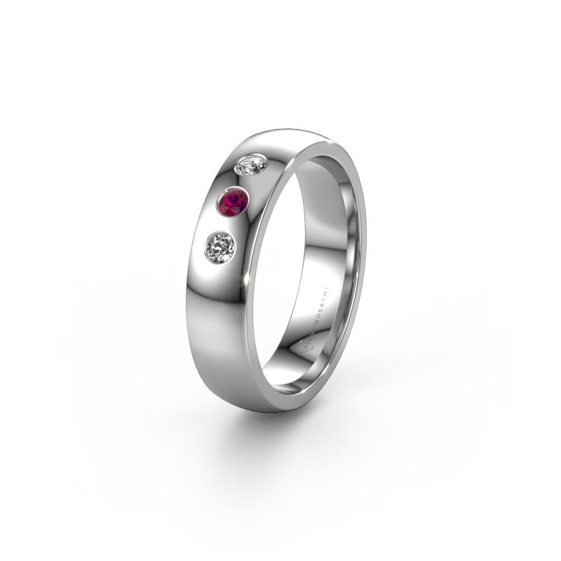 Trouwring WH0114L25BP 585 witgoud rhodoliet ±5x2 mm