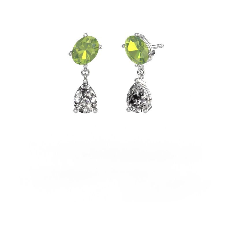 Boucles d'oreilles Toi et Moi OVL-PER 585 or blanc péridot 8x6 mm