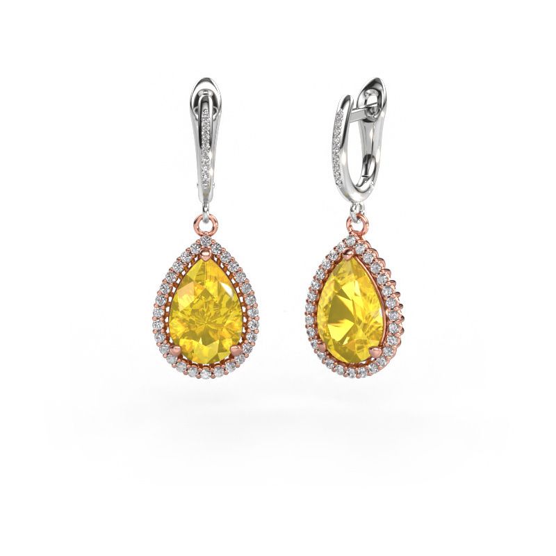 Drop earrings Tilly per 4 585 rose gold yellow sapphire 12x8 mm