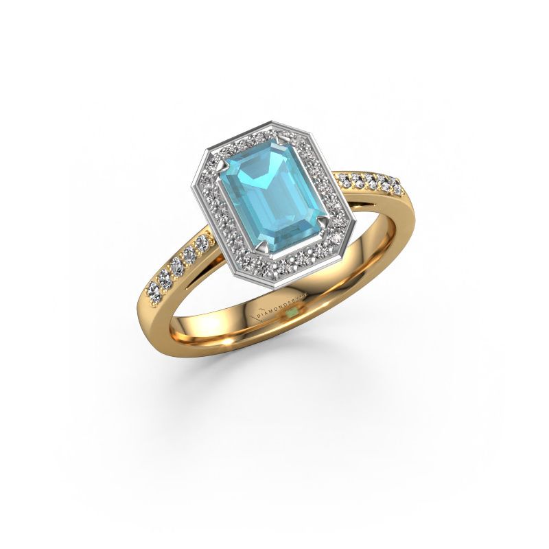 Engagement ring Dodie 2 eme 585 gold blue topaz 7x5 mm