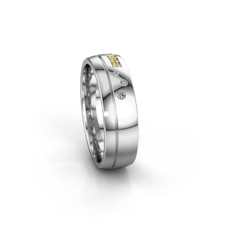 Afbeelding van Trouwring WH0310L26AP<br/>585 witgoud ±6x1.7 mm<br/>Gele saffier