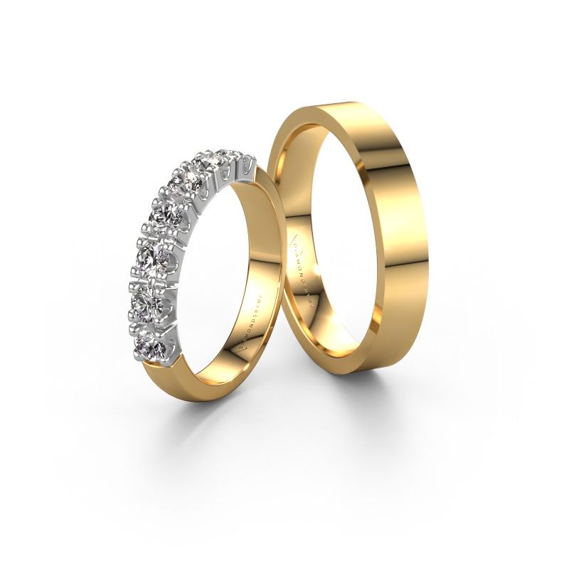 Wedding rings set Marigold ±3 x 2.4 mm 14 Carat gold lab-grown diamond 0.10 crt