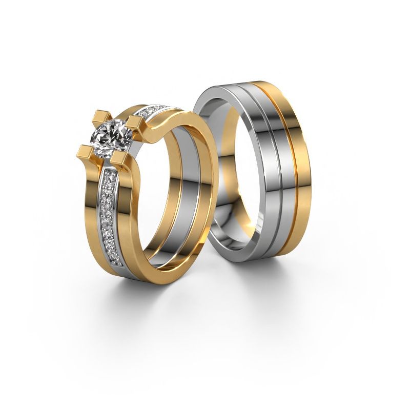 Wedding rings set WHR0035LM16AP ±0.24x0.07 in 14 Carat white gold diamond 0.50 crt