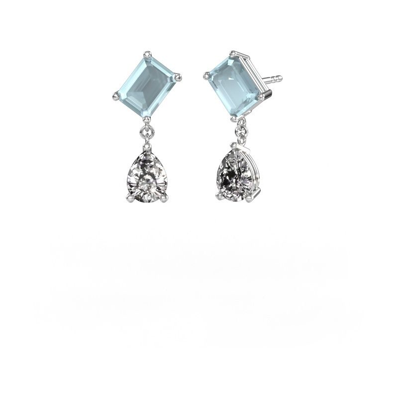 Boucles d'oreilles Toi et Moi EME PER 585 or blanc aigue-marine 8x6 mm