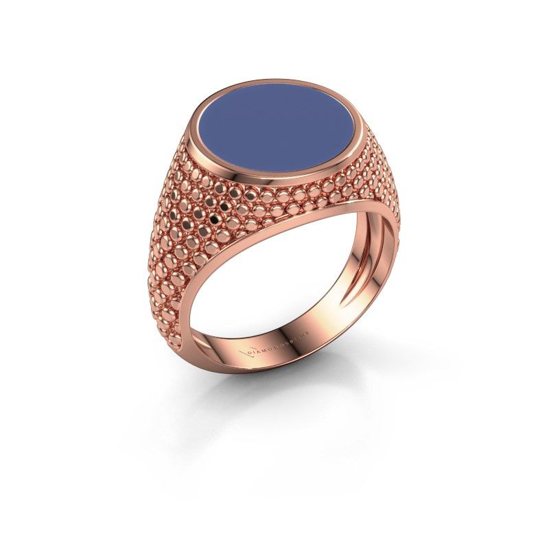 Image of Signet ring zachary 2<br/>585 rose gold<br/>blue enamel 12 mm