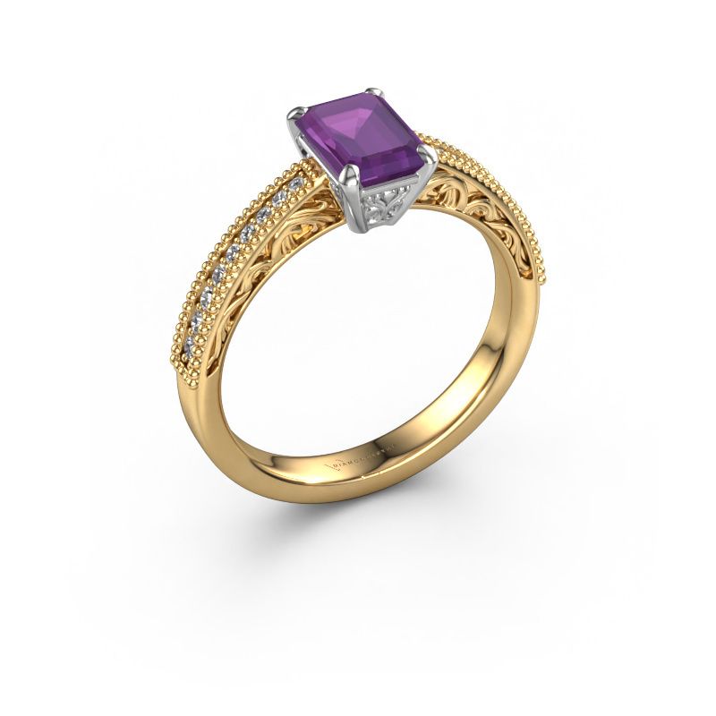 Verlovingsring Shonta EME 585 goud amethist 7x5 mm