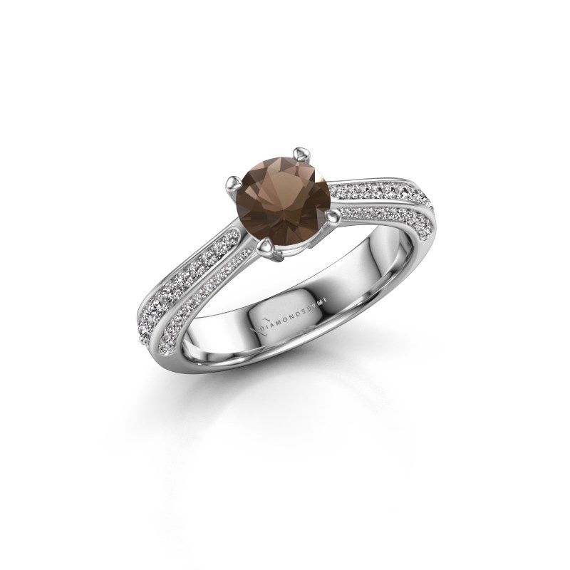 Image of Engagement ring Ruby rnd 585 white gold smokey quartz 5.7 mm
