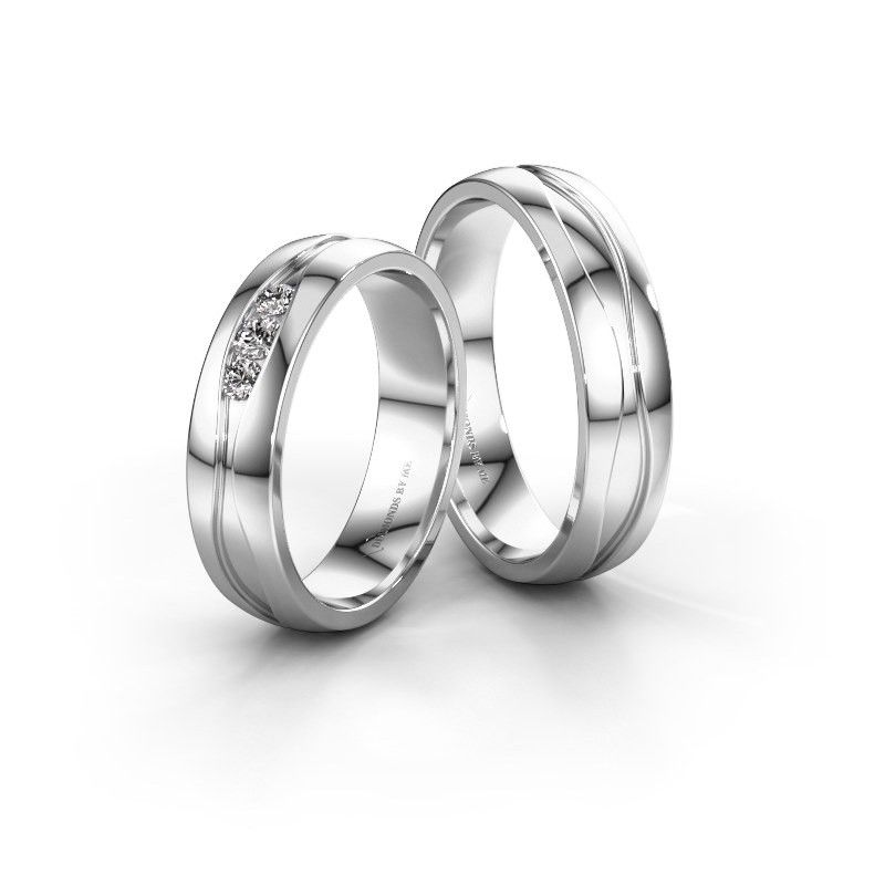 Image of Wedding rings set WH0172LM25AP ±5x1.7 mm 14 Carat white gold diamond 0.07 crt