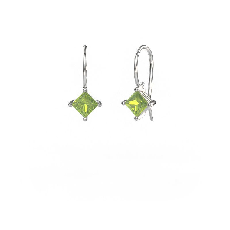 Drop earrings Cleo SQR 585 white gold peridot 5.5 mm