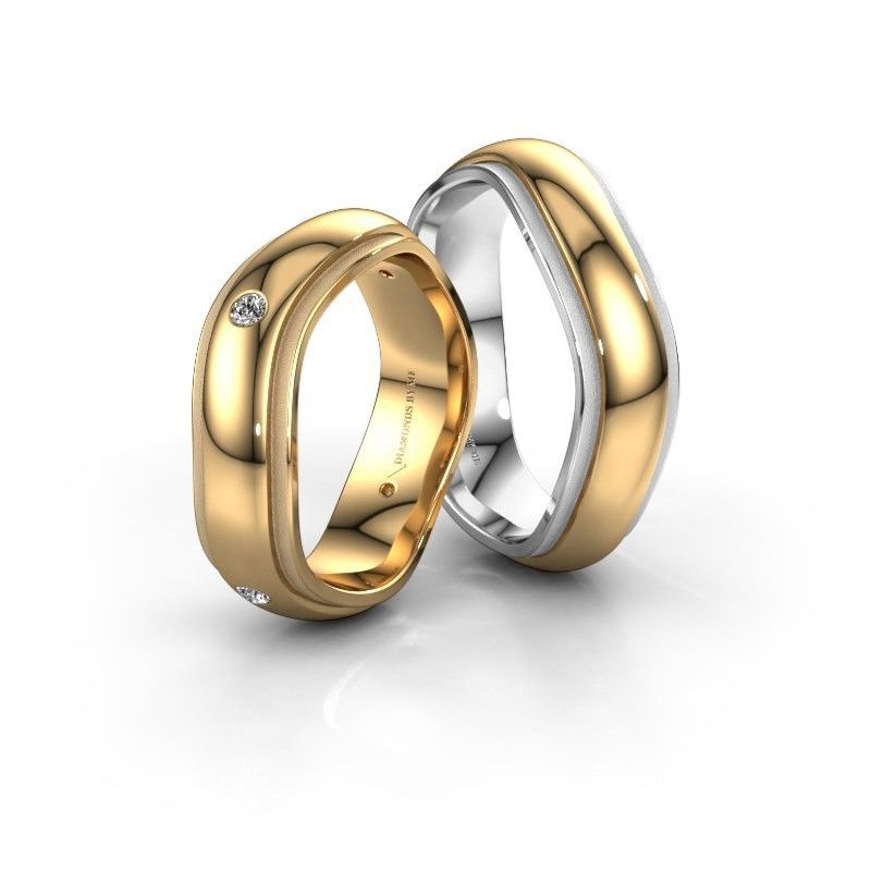 Image of Wedding rings set WH2050LM26DP ±6x2.4 mm 14 Carat white gold diamond 0.03 crt
