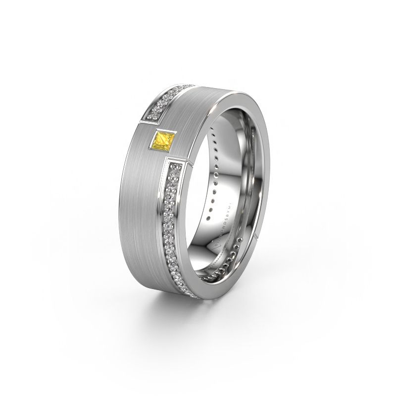 Trouwring WH2048L17DM 950 platina gele saffier ±7x2.4 mm
